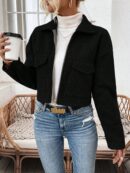 Chaqueta de Lana Negra de Manga Larga y Hombros Caídos