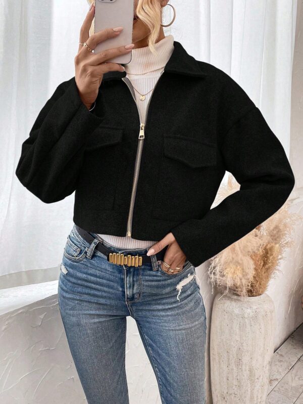 Chaqueta de Lana Negra de Manga Larga y Hombros Caídos - Image 4