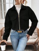Chaqueta de Lana Negra de Manga Larga y Hombros Caídos