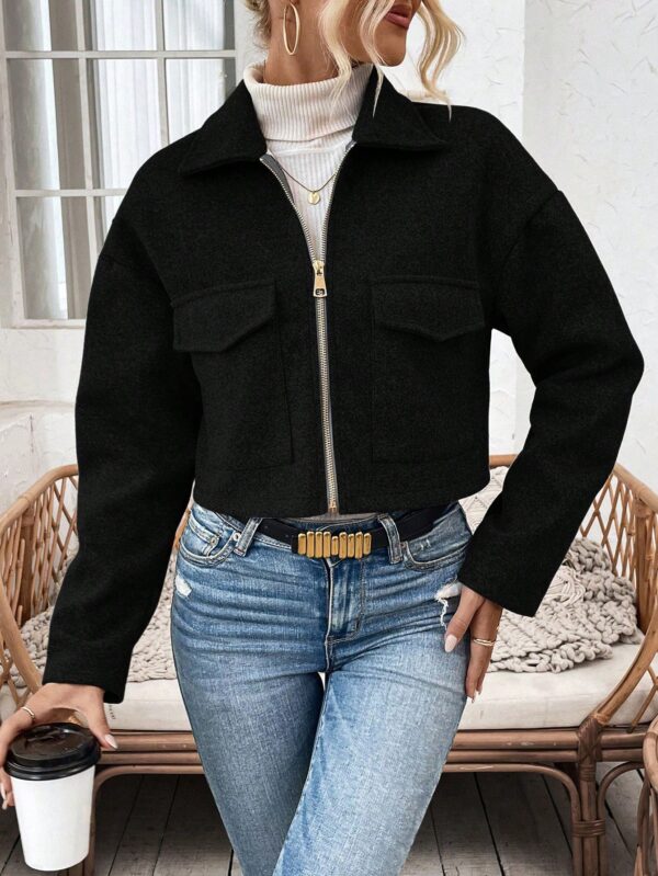 Chaqueta de Lana Negra de Manga Larga y Hombros Caídos - Image 5