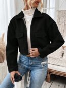 Chaqueta de Lana Negra de Manga Larga y Hombros Caídos