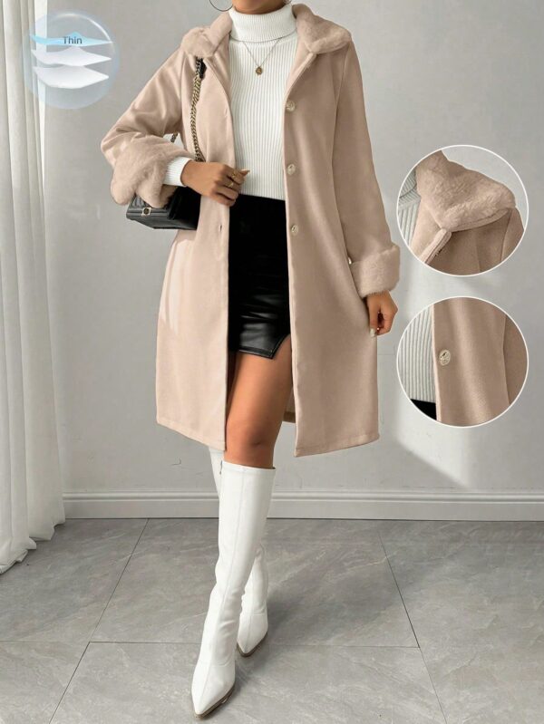 Chaqueta Casual con Cuello de Piel y Botones Frontales