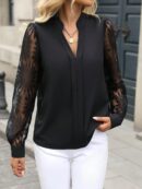 Blusa Cuello Muesca y Mangas Obispo en Blanco