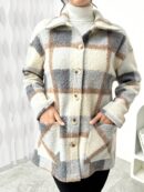 Abrigo Cuadros Colorblock con Bolsillos Grandes y Solapa