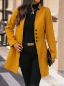 Chaqueta de Lana con Cuello Alto y Entallada para Mujer