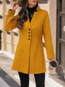 Chaqueta de Lana con Cuello Alto y Entallada para Mujer
