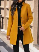 Chaqueta de Lana con Cuello Alto y Entallada para Mujer