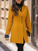 Chaqueta de Lana con Cuello Alto y Entallada para Mujer