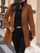 Chaqueta de Lana con Cuello Alto y Entallada para Mujer