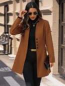 Chaqueta de Lana con Cuello Alto y Entallada para Mujer