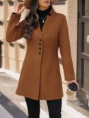 Chaqueta de Lana con Cuello Alto y Entallada para Mujer