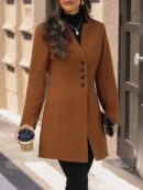 Chaqueta de Lana con Cuello Alto y Entallada para Mujer