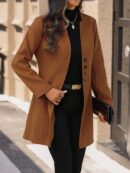 Chaqueta de Lana con Cuello Alto y Entallada para Mujer
