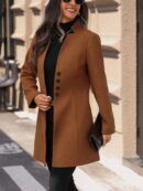 Chaqueta de Lana con Cuello Alto y Entallada para Mujer