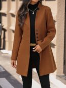 Chaqueta de Lana con Cuello Alto y Entallada para Mujer