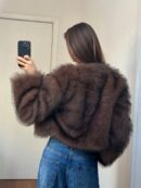 Chaqueta Fluffy Manga Larga Casual Color Sólido