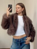 Chaqueta Fluffy Manga Larga Casual Color Sólido
