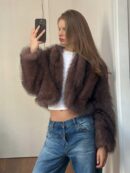 Chaqueta Fluffy Manga Larga Casual Color Sólido