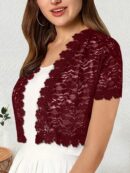 Bolero Shrug Casual de Verano con Encaje Camellia y Manga Corta