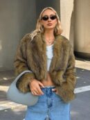 Chaqueta Fluffy Manga Larga Casual Color Sólido