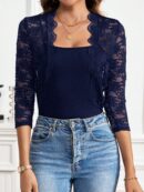Chaqueta Corta de Encaje con Ribete Escalopado