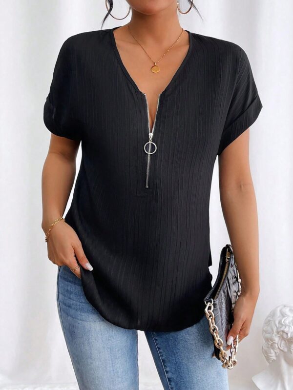 Blusa Casual con Cremallera y Manga Murciélago - Image 5
