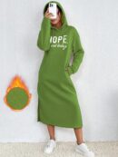 Vestido Sudadera con Capucha y Estampado de Letras