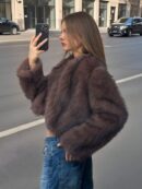 Chaqueta Fluffy Manga Larga Casual Color Sólido