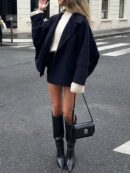 Chaqueta de Lana con Cuello Alto y Hombros Descubiertos