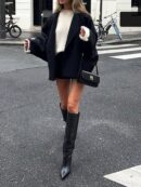 Chaqueta de Lana con Cuello Alto y Hombros Descubiertos