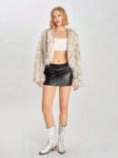 Chaqueta Fluffy Manga Larga Casual Color Sólido