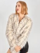 Chaqueta Fluffy Manga Larga Casual Color Sólido