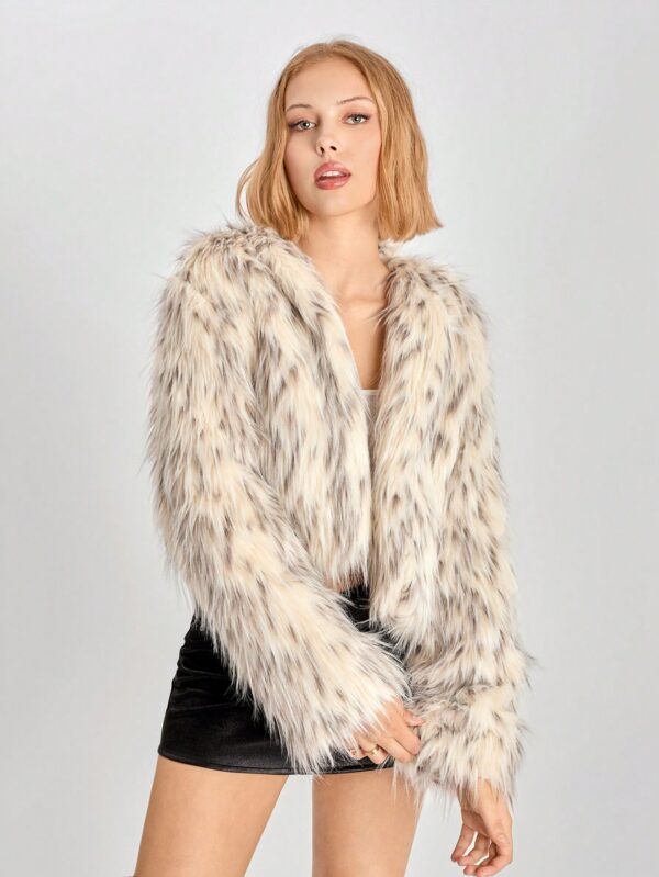 Chaqueta Fluffy Manga Larga Casual Color Sólido - Image 31