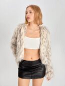 Chaqueta Fluffy Manga Larga Casual Color Sólido
