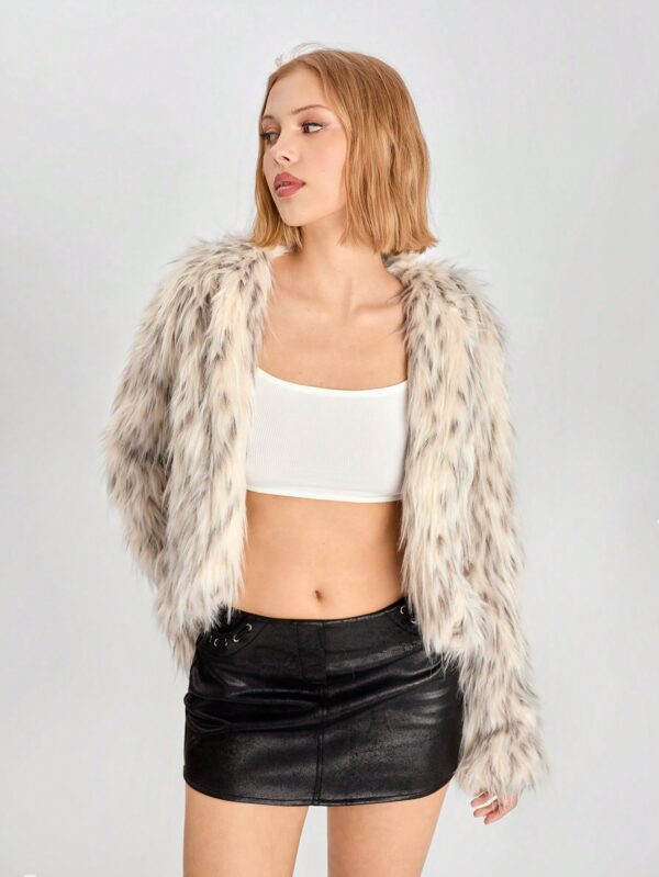 Chaqueta Fluffy Manga Larga Casual Color Sólido - Image 32
