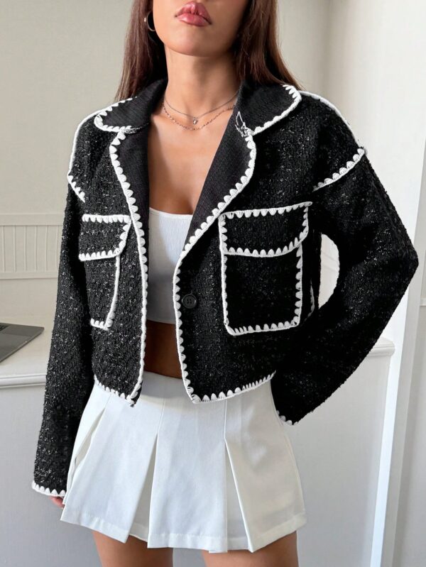 Chaqueta Corta Bicolor con Detalles de Contraste - Image 37