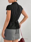 Camisa Casual con Capucha, Cintura Ajustable y Manga Corta
