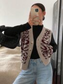 Chaleco de Punto con Estampado de Leopardo y Botones