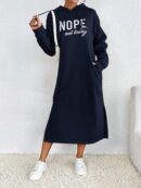 Vestido Sudadera con Capucha y Estampado de Letras