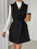 Abrigo Tweed con Solapas y Cinturón