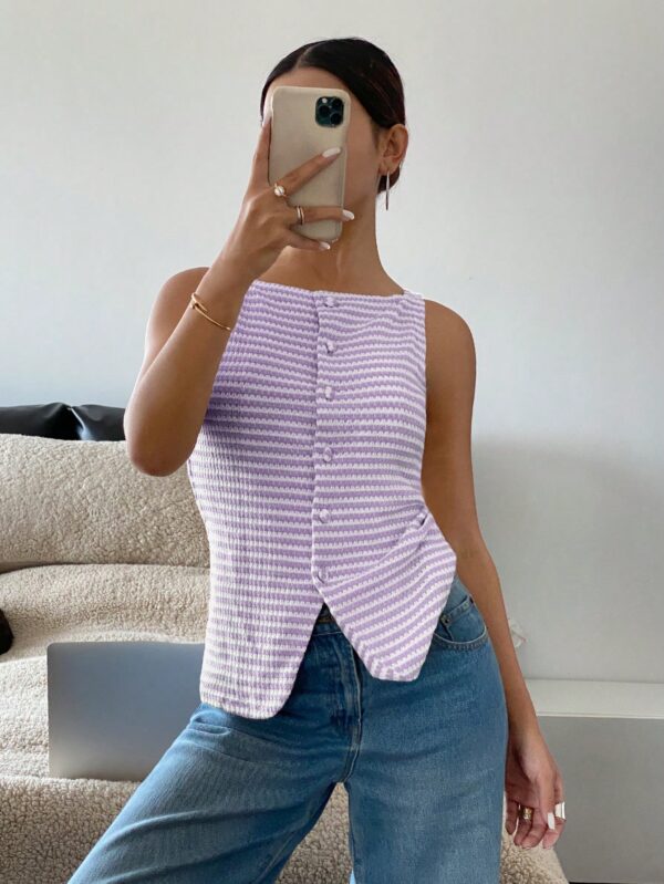 Blusa Elegante de Rayas con Botones y Abertura Frontal - Image 41