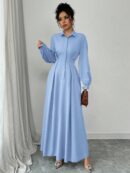 Vestido Elegante de Manga Farol en Colores Sólidos