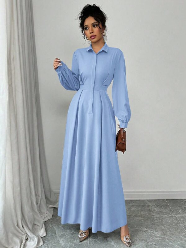 Vestido Elegante de Manga Farol en Colores Sólidos - Image 25