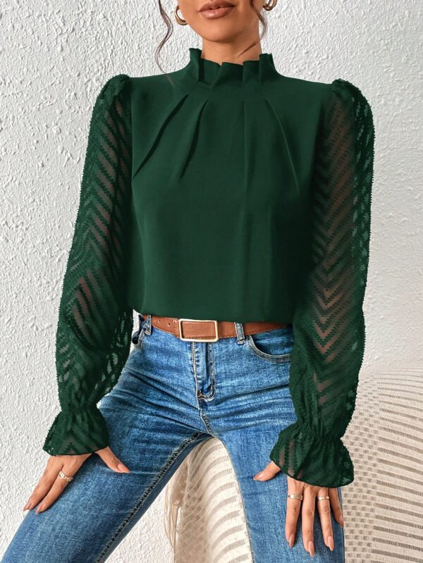 Blusa Elegante de Manga Larga con Cuello Volado y Detalles Plegados - Image 32