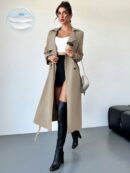 Trench Coat Elegante Ajustado a la Cintura de Manga Larga