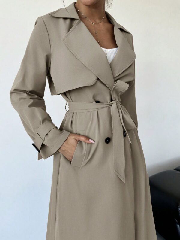 Trench Coat Elegante Ajustado a la Cintura de Manga Larga - Image 10