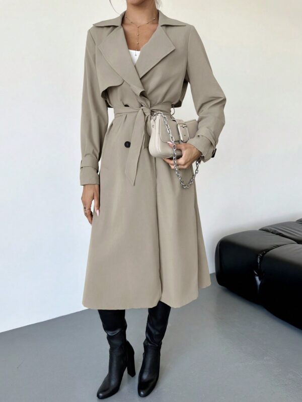Trench Coat Elegante Ajustado a la Cintura de Manga Larga - Image 11