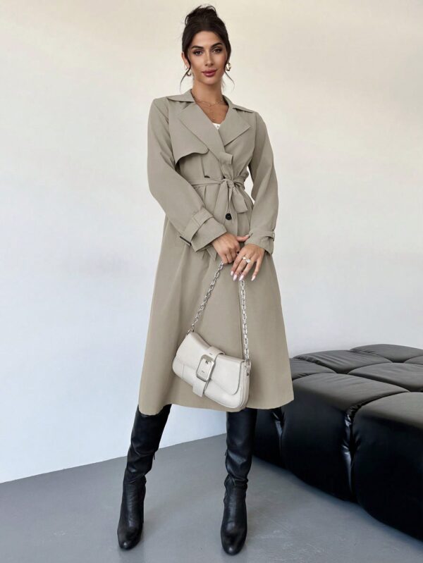 Trench Coat Elegante Ajustado a la Cintura de Manga Larga - Image 12