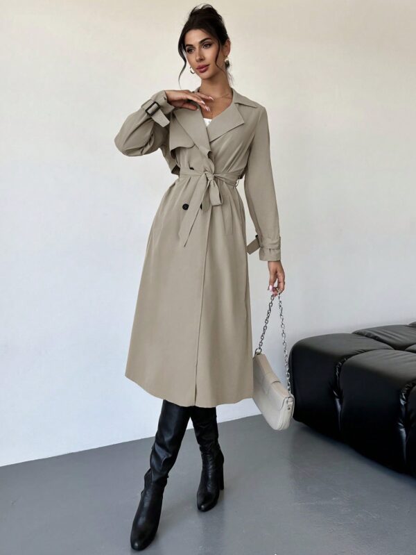 Trench Coat Elegante Ajustado a la Cintura de Manga Larga - Image 13