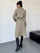 Trench Coat Elegante Ajustado a la Cintura de Manga Larga